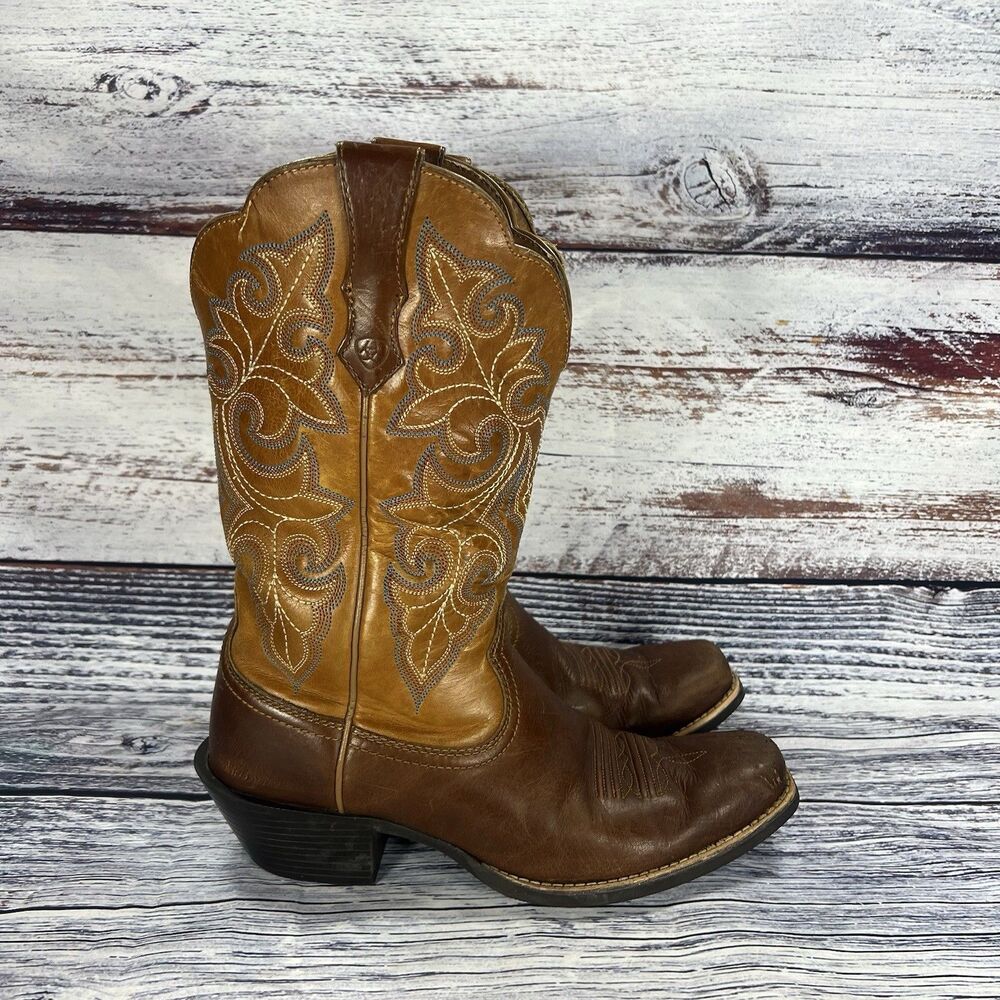 Ariat Round Up Square Toe Western Brown Leather Boots 10011893 Women’s Size 6.5